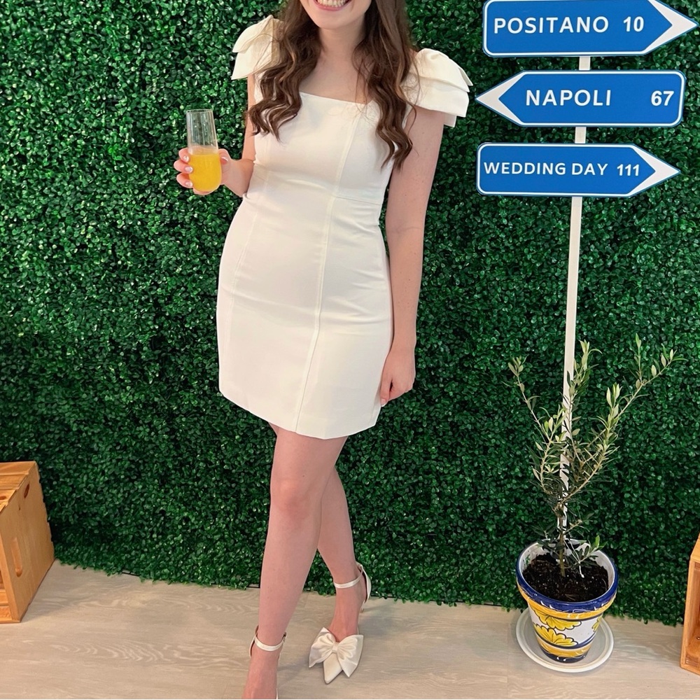 Bow Sleeve White Mini Dress